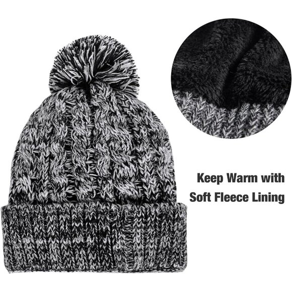 Womens Winter Beanie Hat Scarf Gloves Set 3 in 1 Thick Knit Warm Pompom Cap - Picture 3 of 5